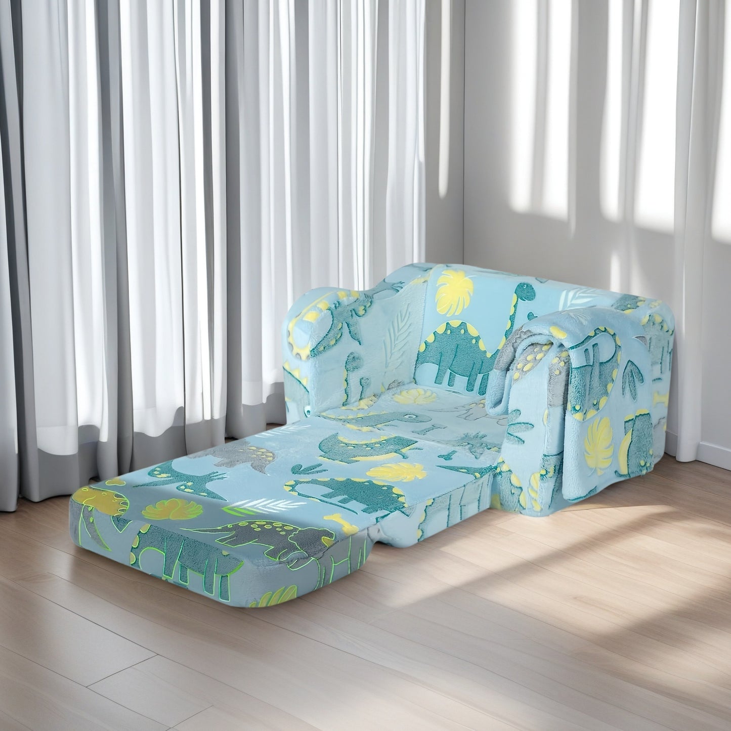 iRerts Kids Sofa, 2-in-1 Soft Toddler Couch Fold Out, Compression Modular Kids Sofa Convertible Sofa to Lounger, Kids Couch Foldable Kids Chair for Girls Boys Age 3-6, Blue