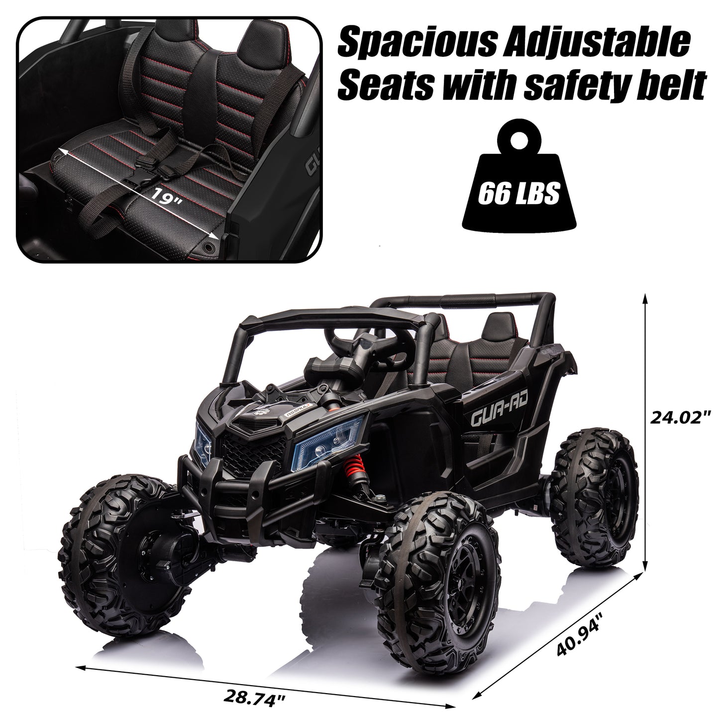 iRerts Black 24V Battery Powered Ride on UTV Cars for Boys Girls, Kids Ride on Toys with Remote Control, Music, LED Light, USB, Bluetooth, Large Seat Kids Electric Vehicle for Christmas Birthday Gifts