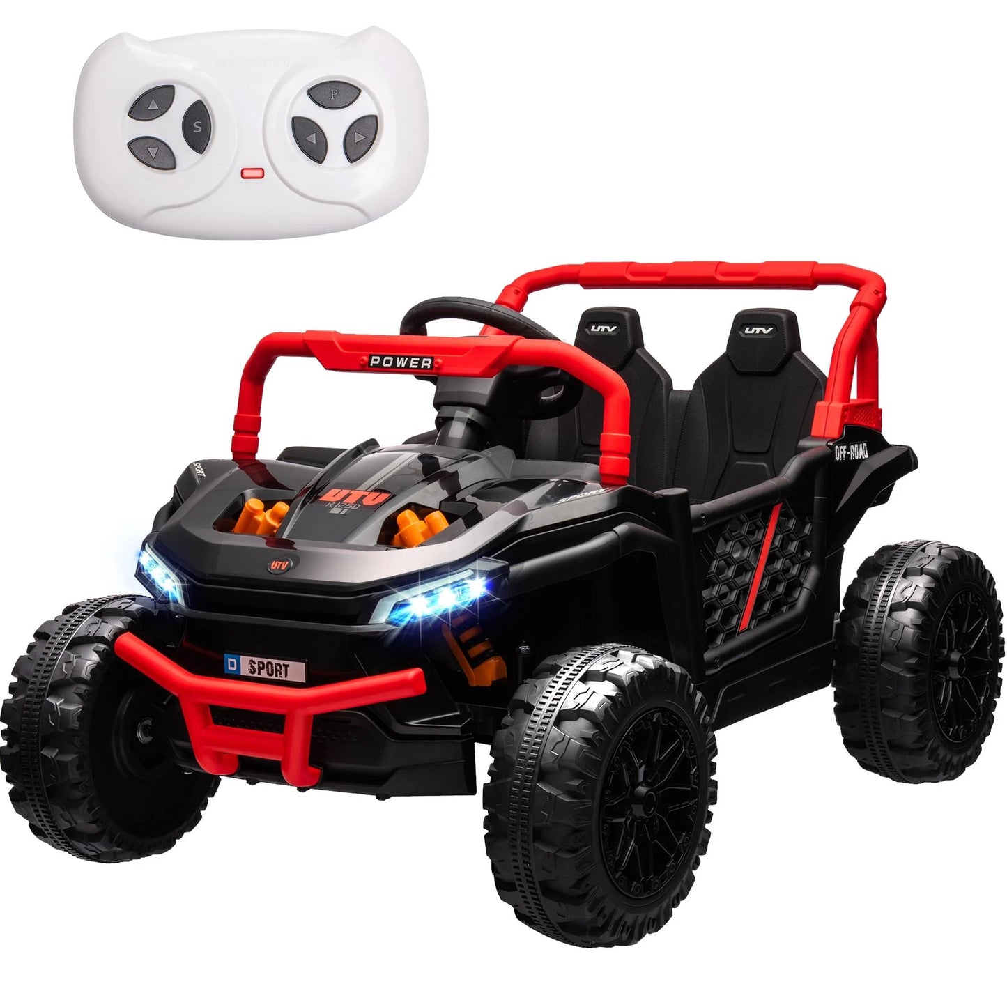 12V Ride on UTV Cars for Kids, Battery Powered Ride on Toys with Remote Control, Bluetooth, MP3 Player, LED Headlights, Safety Belt, 4 Wheeler Suspension, Electric Car for Kids 3-6 Boys Girl