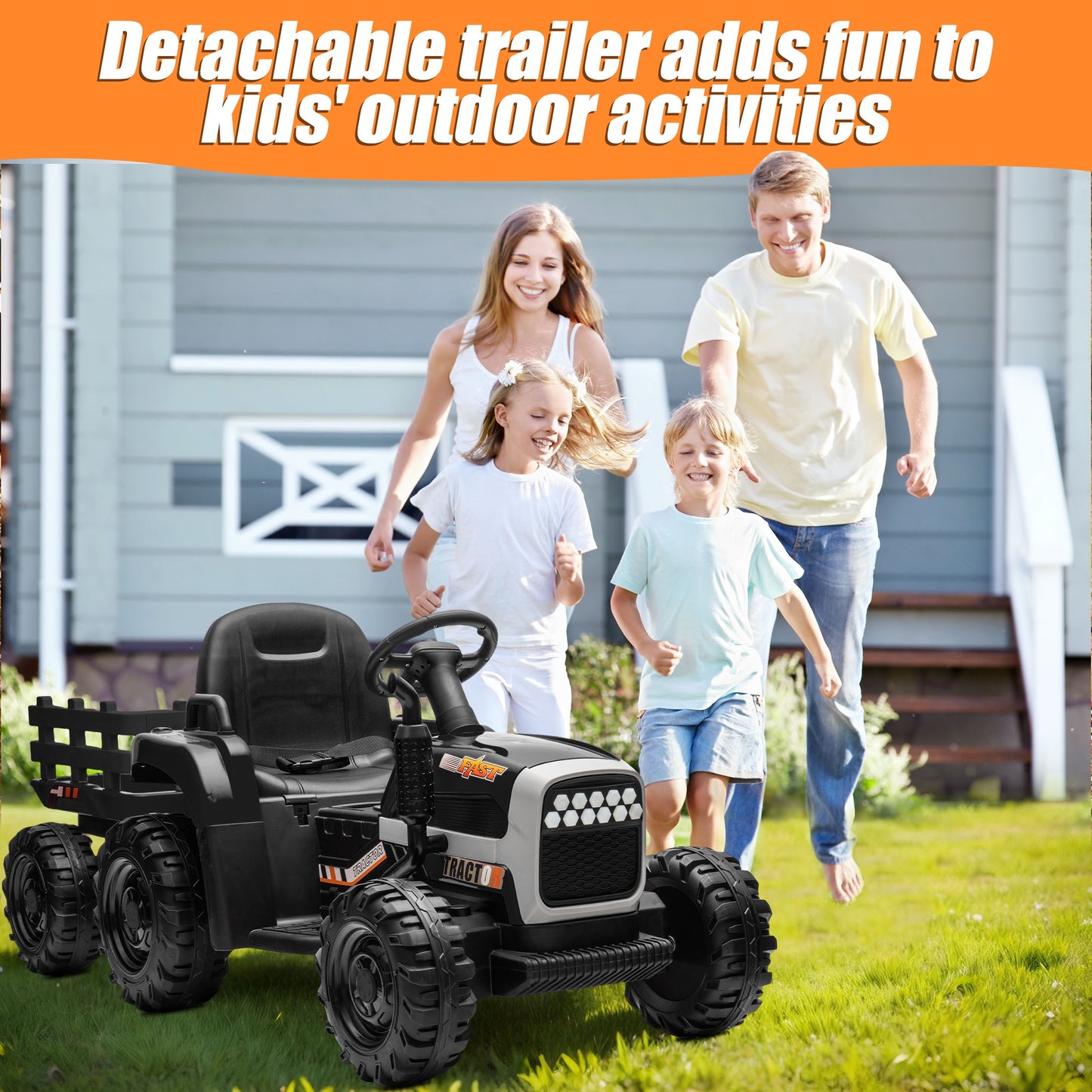Powered Ride on Toy Tractor, 24V Kids Ride on Car with Remote Control, Electric Vehicles for Kids Toddlers 3-6 Years with 3 Speeds, Bluetooth, Music Player, LED Light, Rear Wheel Suspension, Black