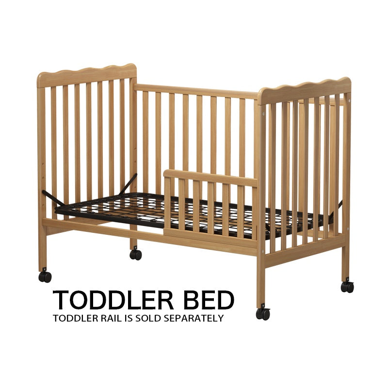 iRerts 3 In 1 Convertible Baby Crib, Wood Converts from Baby Crib to Toddler Bed and Daybed, Baby Bed with Locking Wheels, 4 Adjustable Mattress Heights, Non-Toxic Finish, Natural