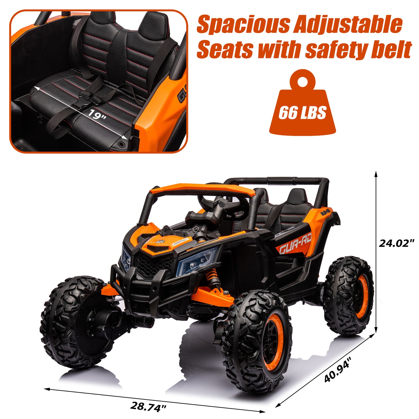 iRerts Orange 24V Battery Powered Ride on UTV Cars for Boys Girls, Kids Ride on Toys with Remote Control, Music, LED Light, USB, Bluetooth, Large Seat Kids Electric Vehicle for Christmas Birthday Gift