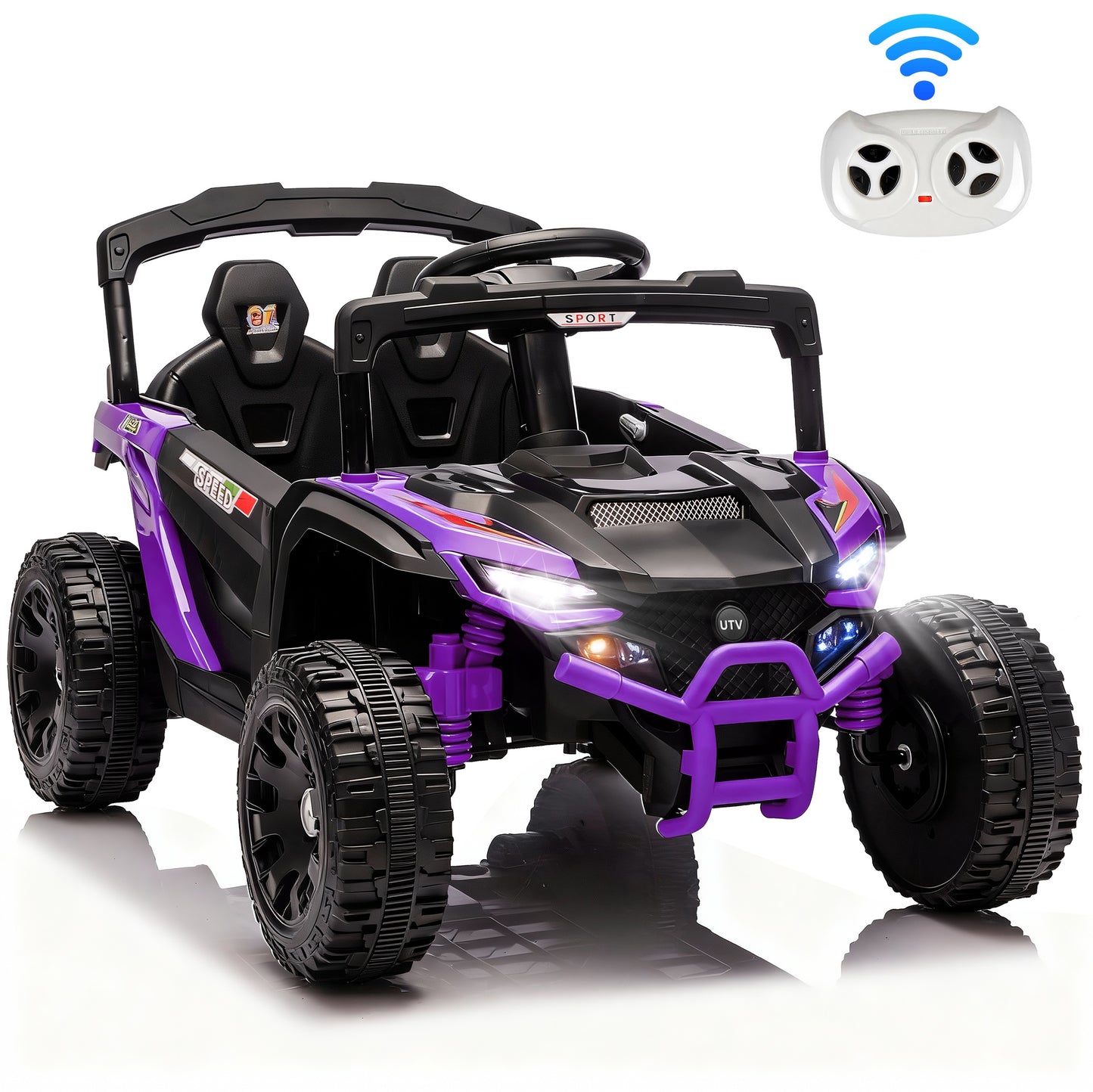 iRerts 24V Powered Ride on Car UTV, Kids Ride on Toys with Remote Control, Bluetooth, Music, 4 Wheels Suspension, LED Light, Kids Car 4 Wheeler Electric Vehicles for Boys Girls Ages 3-5 Gifts, Purple