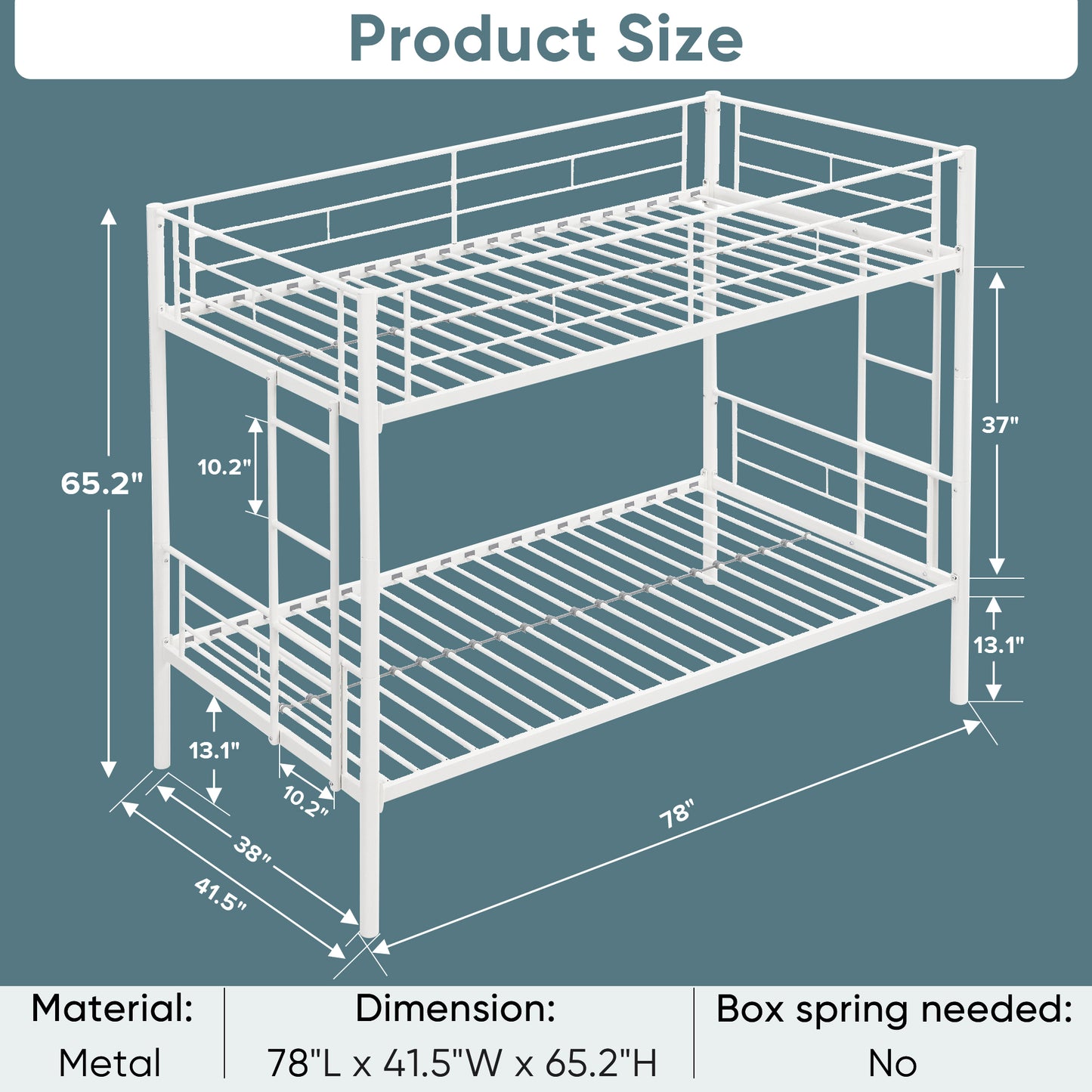 iRerts Metal Twin over Twin Bunk Bed, Convertible Bunk Beds Twin over Twin with 2 Ladders and Full-Length Guardrail, Modern Twin Bunk Beds for Adults Teens Kids Bedroom, No Box Spring Needed, White