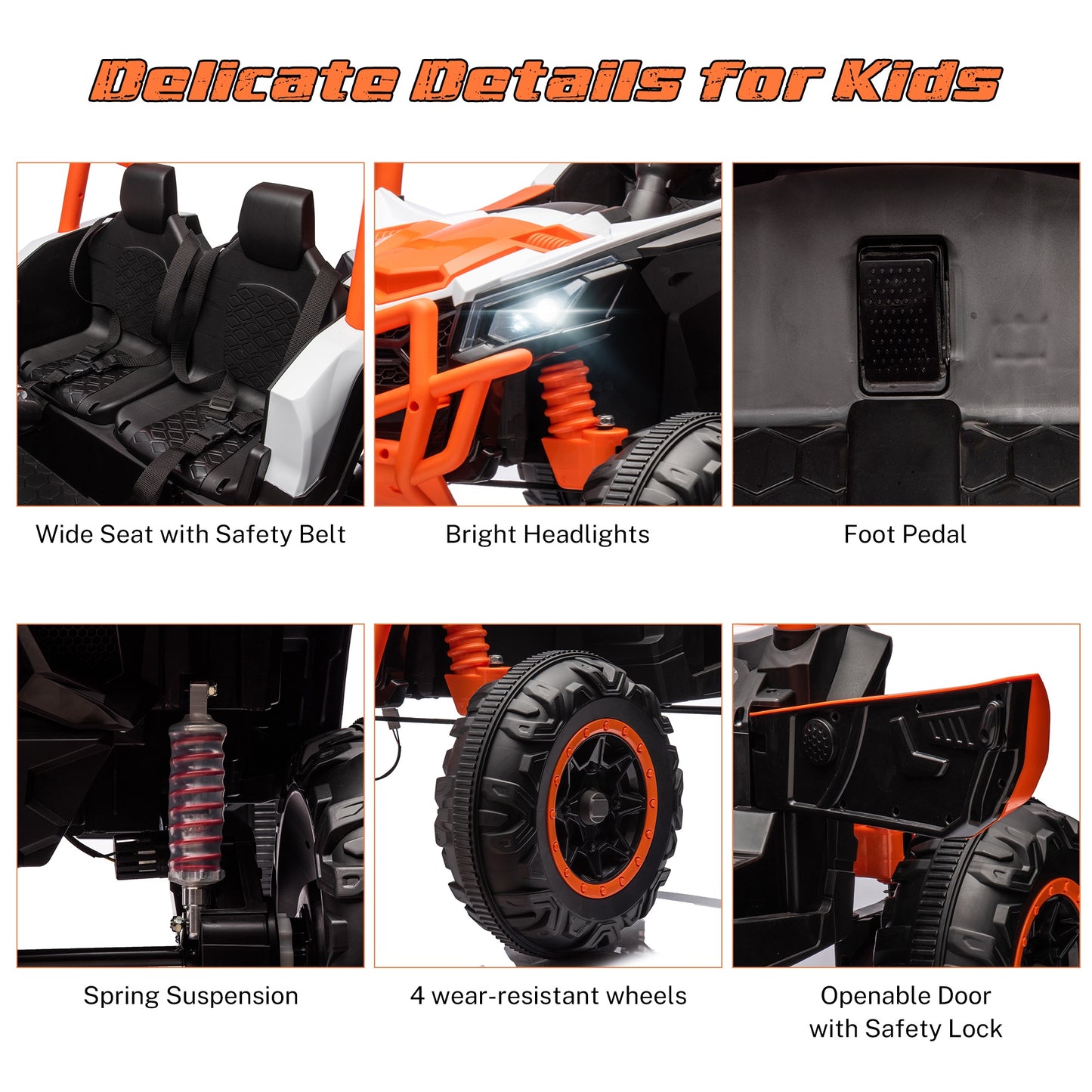 iRerts 24V Ride on UTV Cars 2 Seater, Kids Electric Ride on Toy Car with Remote Control, Music, LED Light, USB, Bluetooth, Kids Electric Vehicle for Christmas Birthday Gifts, Orange
