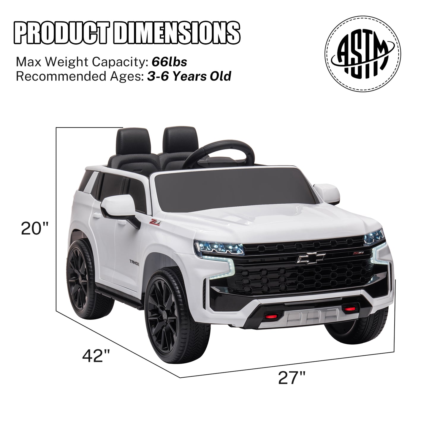 iRerts 12V Ride On Toys with Remote Control, Licensed Chevrolet Tahoe Kids Ride on Cars with Music, LED Lights, MP3/USB/AUX Port, Kids Electric Vehicle for Boys Girls, White