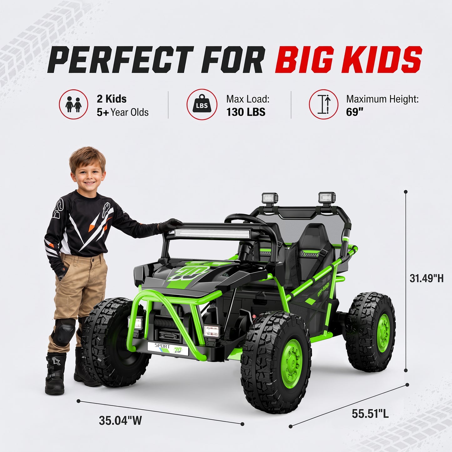 iRerts 36V Powered Ride on Toys for Big Kids, 2 Seater Ride on UTV Cars with Bluetooth, Music, 4 Wheels Spring Suspension, Kids Car Electric Ride on Vehicles for Boys Girls Ages 6+, Green