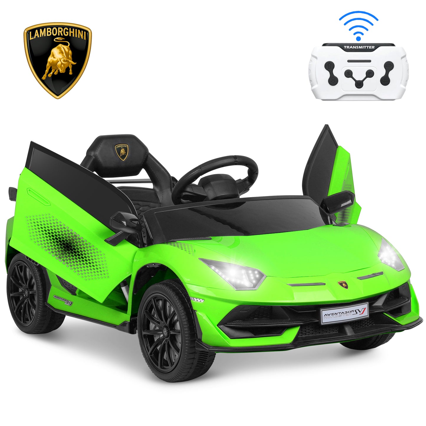 12V Powered Kids Ride on Car Toy with Remote Control, Licensed Lamborghini Sport Car for Girls Boys 3-5 Years Old, Electric Vehicle Car w/ Bluetooth, Fours Wheels