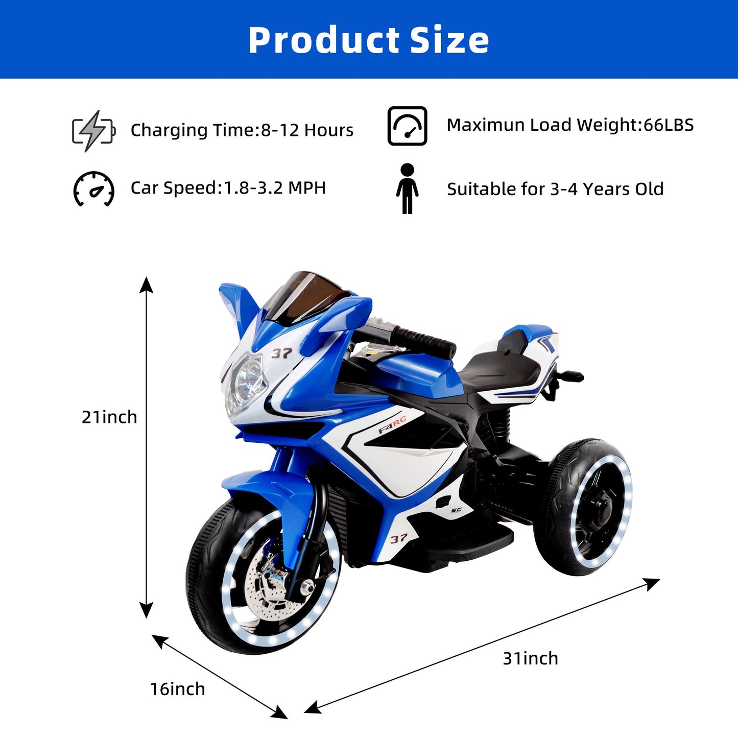 6V Electric Ride on Motorcycle for Toddlers Kids, Battery Powered Motorized Motorcycle Bike, Ride on Toy w/LED Light and Music for Girls Boys Ages 3+, 3 Wheels