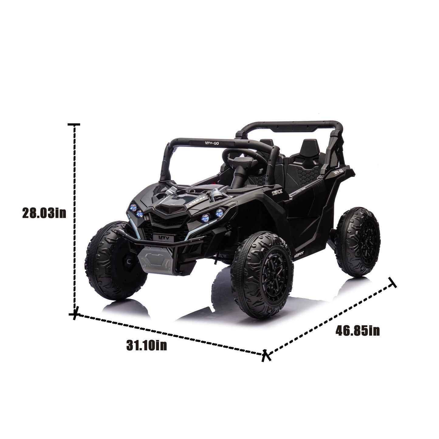 iRerts 2 Seater Ride on Car, 24V Powered Ride on Toys UTV with Remote Control, LED Lights, Bluetooth Music, 3 Speeds, Storage Space, Electric Vehicle for Kids Boys Girls Ages 3-8 Gifts, Black