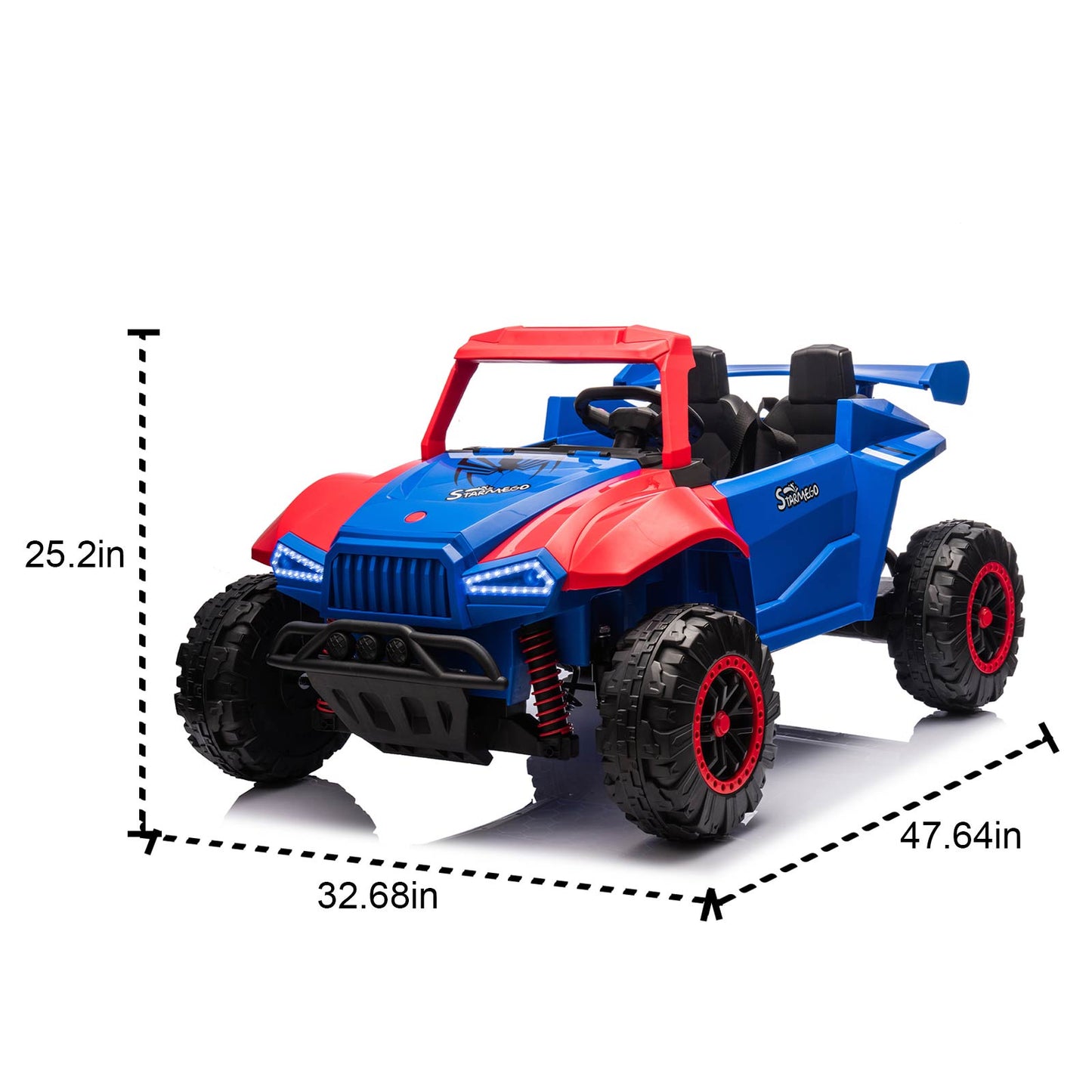 iRerts 24V Powered Ride on Cars, Ride on Toys for Big Kids Boys Girls Ages 3-8, Kids Car Electric Vehicles with Remote Control, Bluetooth, MP3/USB Ports, 4 Wheels Spring Suspension, Blue+Red