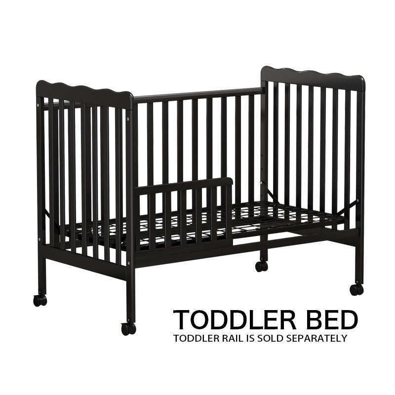 iRerts 3 In 1 Convertible Baby Crib, Wood Converts from Baby Crib to Toddler Bed and Daybed, Baby Bed with Locking Wheels, 4 Adjustable Mattress Heights, Non-Toxic Finish, Black