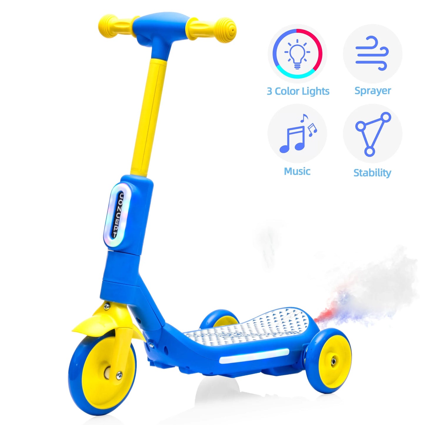 Electric Scooter Scooter for Kids, 3 Wheel Scooter for 3-6 Years Old Boys Girls, 6V Kid Scooter with Music, One Click Start, Steam Sprayer, 3 Colorful Front/Deck Light, White
