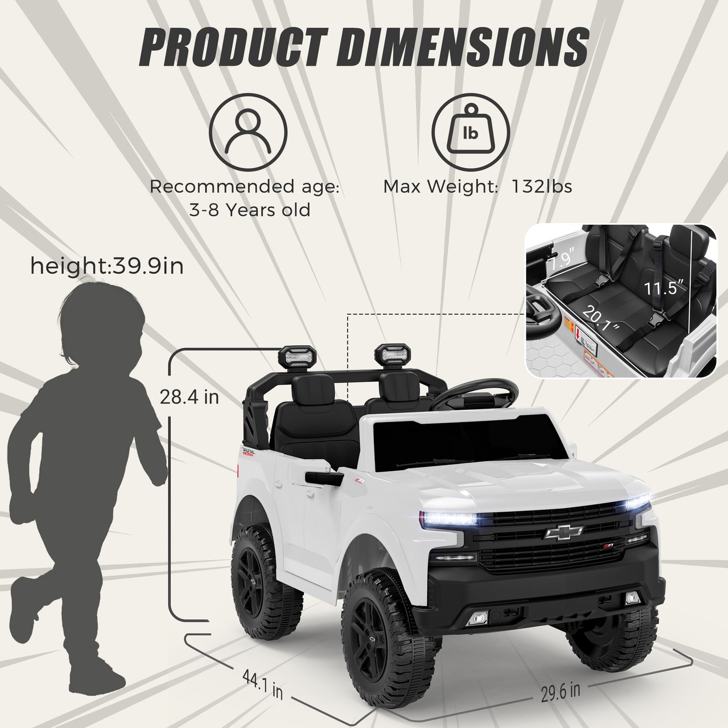 24V Powered Ride on Toys Car, Licensed Chevrolet Silverado 2 Seater Ride on Cars with Remote Control, Spring Suspension, LED Lights, Bluetooth Music, Toddler Electric Car for Kids Ages 3+, White