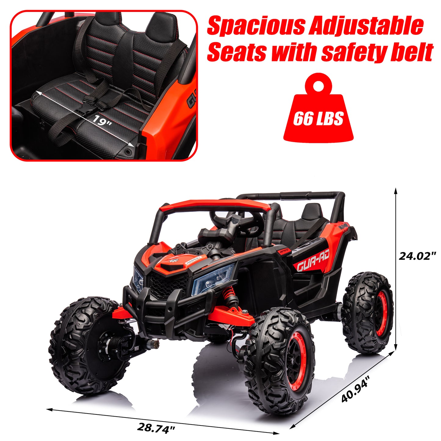 iRerts Red 24V Battery Powered Ride on UTV Cars for Boys Girls, Kids Ride on Toys with Remote Control, Music, LED Light, USB, Bluetooth, Large Seat Kids Electric Vehicle for Christmas Birthday Gifts