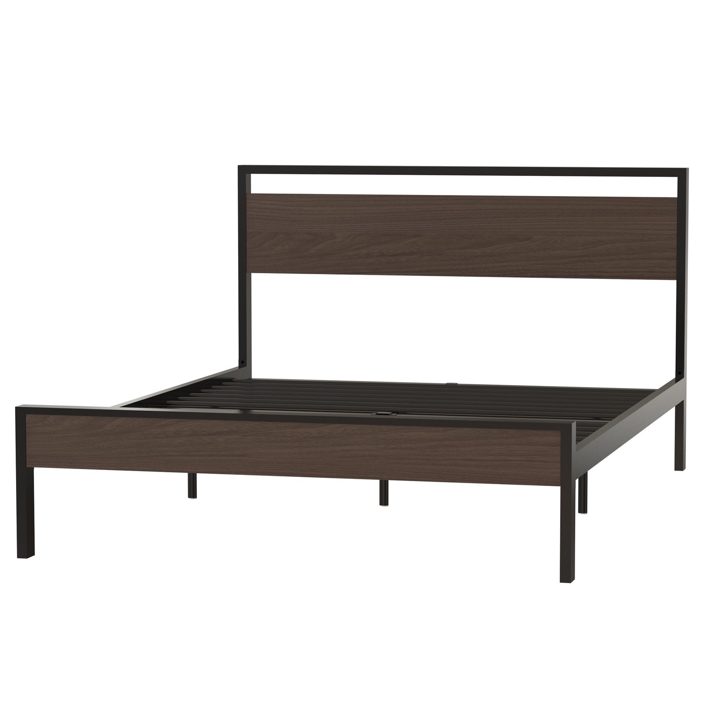 iRerts Queen Platform Bed Frame with Headboard, Industrial Metal Queen Bed Frame with Slat Support, Modern Bed Frame Queen Size for Adults Teens Kids Bedroom, No Box Spring Needed, Black
