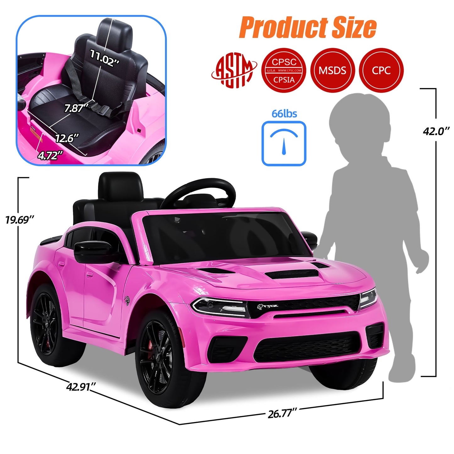 12V Dodge Charger Ride on Car with Remote Control Electric Vehicle for Boys and Girls Kids Ride on Toy for 3-6 Years Old, Power Ride on Truck, Bluetooth, LED light, Four wheel suspension