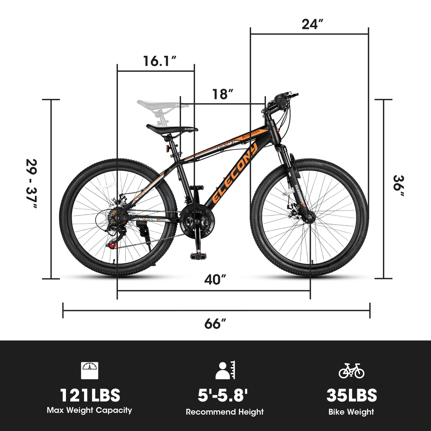 Mountain Bike, iRerts 24 Inch Mens Mountain Bike for Adults Youth, Shimano TZ500 21 Speed Mens Bicycle MTB with Disc Brake, Adult Bicycles for Men Women, Black