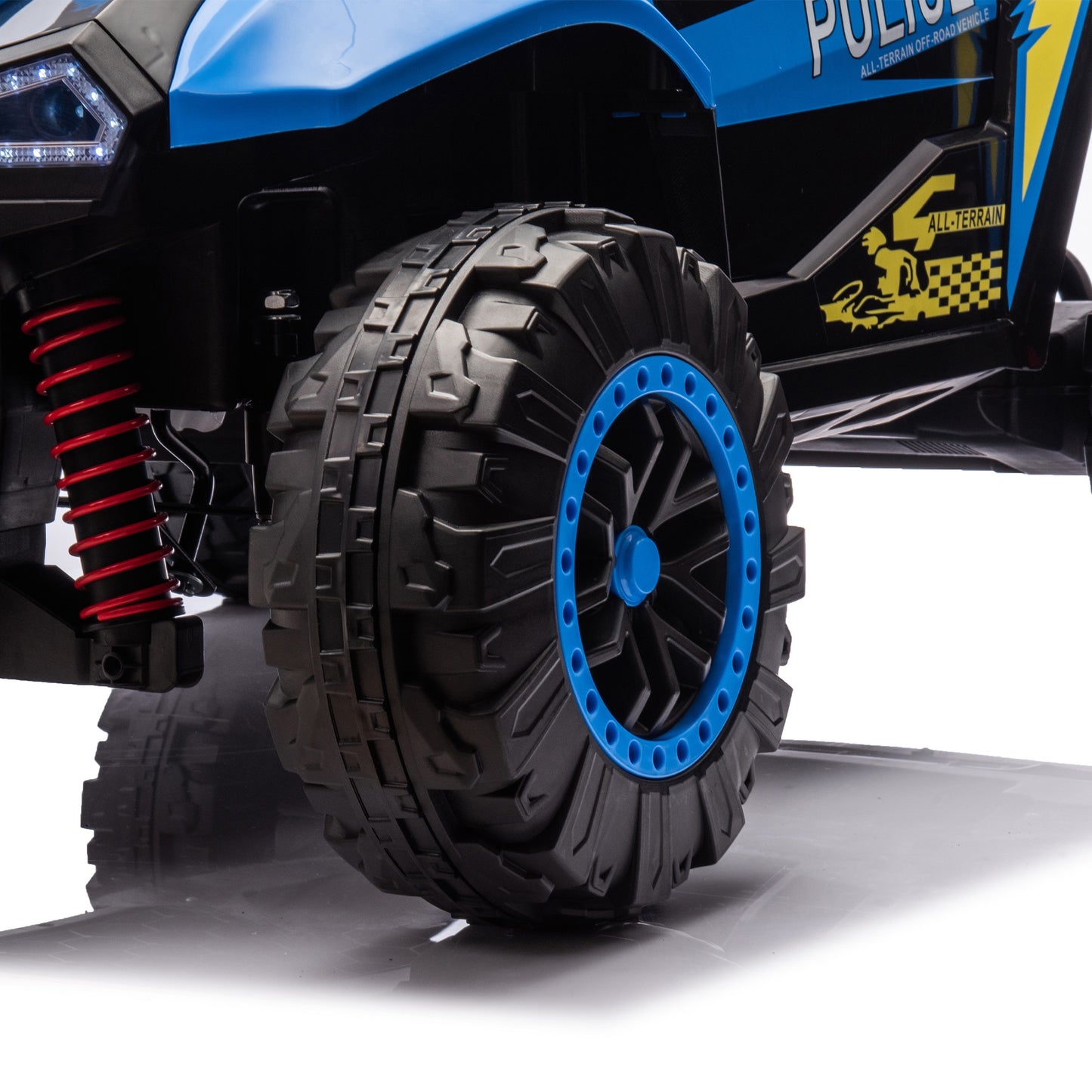 iRerts 24V Powered Ride on Cars, Ride on Toys for Big Kids Ages 3-8, Kids Police Car Electric Vehicles with Remote Control, Bluetooth, MP3/USB Ports, 4 Wheels Spring Suspension, Megaphone, Blue