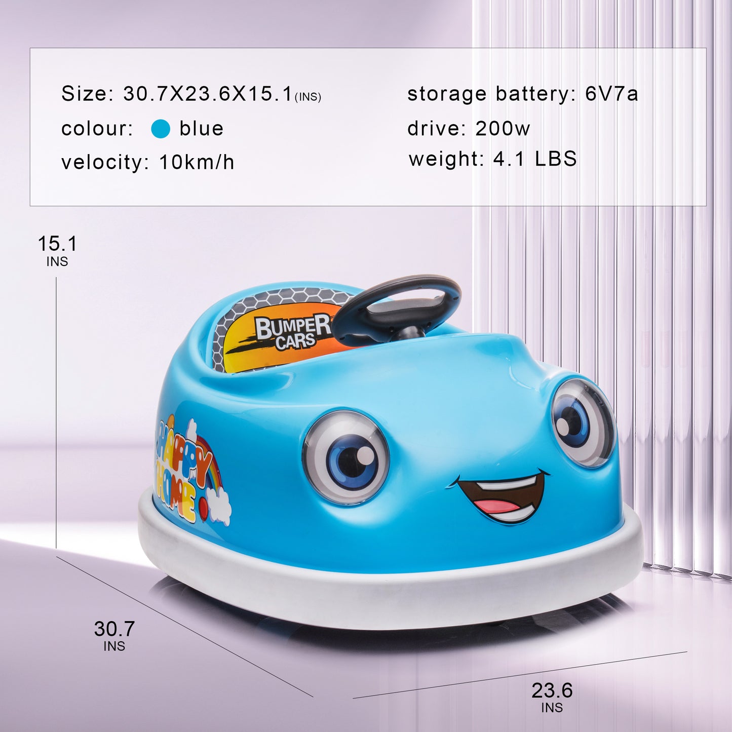 iRerts Kids Bumper Car with Remote Control, 12V Bumper Car for Toddlers Ages 1-6 Years with Rocking Horse Mode, Push Rod, Dinner Plate, USB Bluetooth Music, Ride on Toys Car for Boys Girls Gifts, Blue