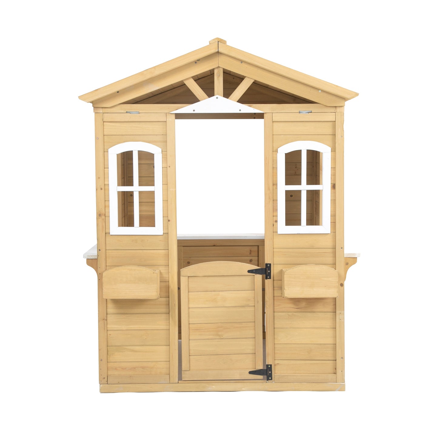 iRerts Kids Playhouse Outdoor, Wooden Playhouse for Kids with Working Door, Windows, Flowers Pot Holder, Kids Play Equipment Outdoor Toys Pretend Playhouse for Girls Boys Toddlers 2-8 Years Old