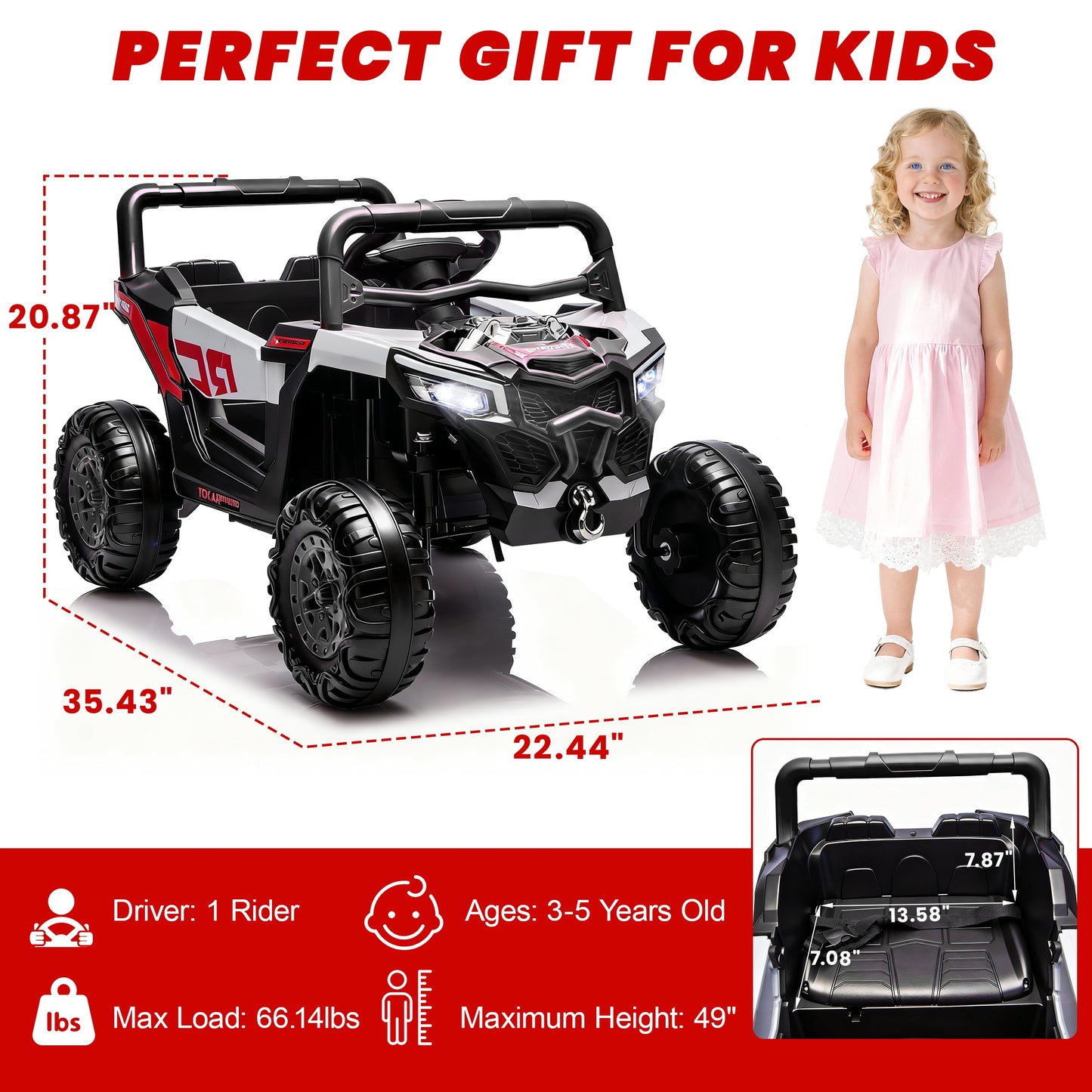 iRerts 12V Electric Ride on UTV, Powered Ride on Cars with Parent Remote Control, LED Lights, Music Player, Front Shock Absorbers, Ride on Toys for Kids Boys Girls Ages 3-4, Black