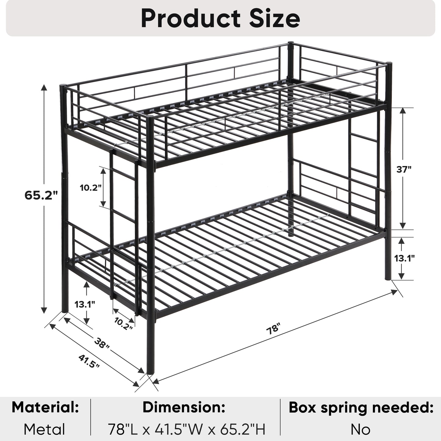 iRerts Metal Twin over Twin Bunk Bed, Convertible Bunk Beds Twin over Twin with 2 Ladders and Full-Length Guardrail, Modern Twin Bunk Beds for Adults Teens Kids Bedroom, No Box Spring Needed, Black