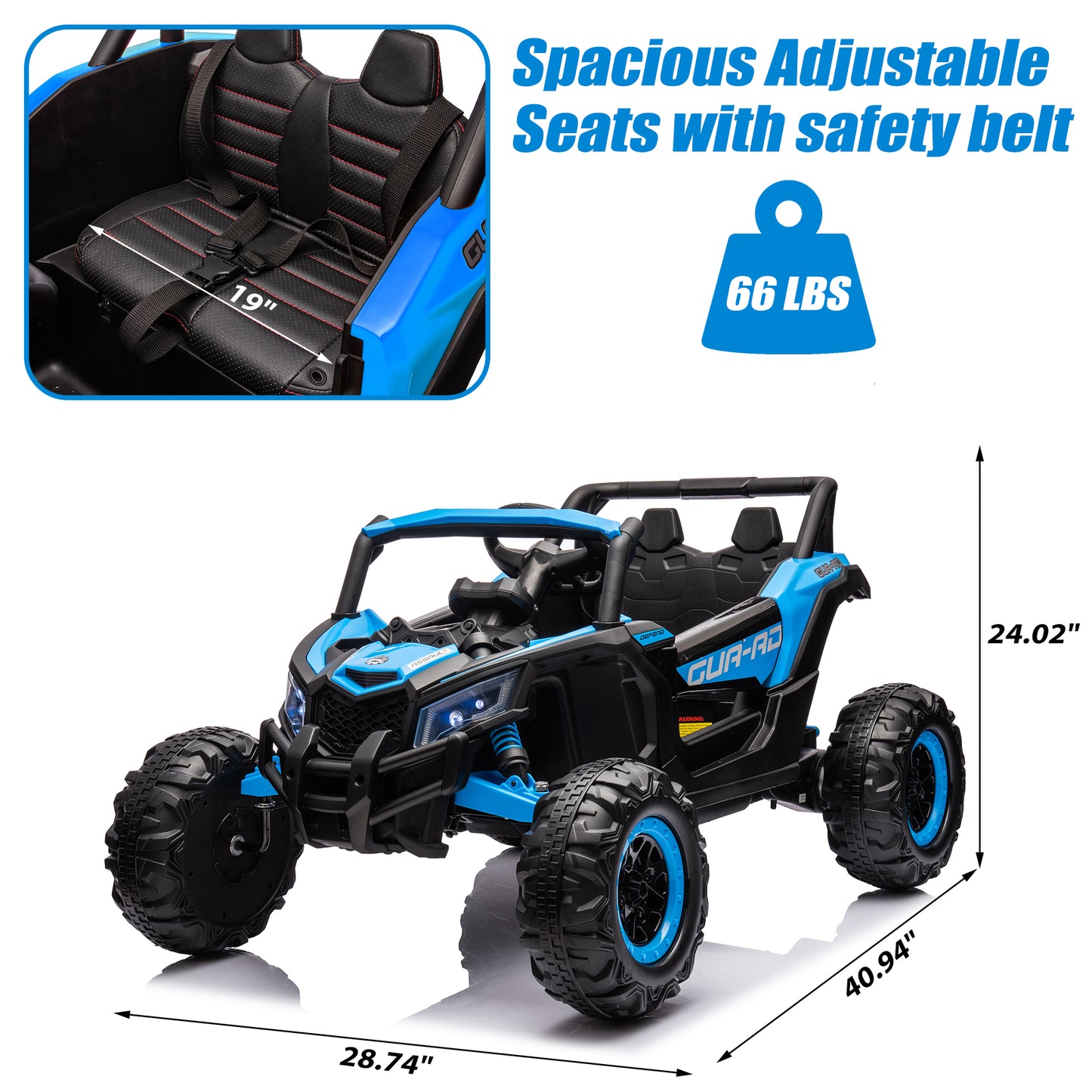 iRerts Blue 24V Battery Powered Ride on UTV Cars for Boys Girls, Kids Ride on Toys with Remote Control, Music, LED Light, USB, Bluetooth, Large Seat Kids Electric Vehicle for Christmas Birthday Gifts