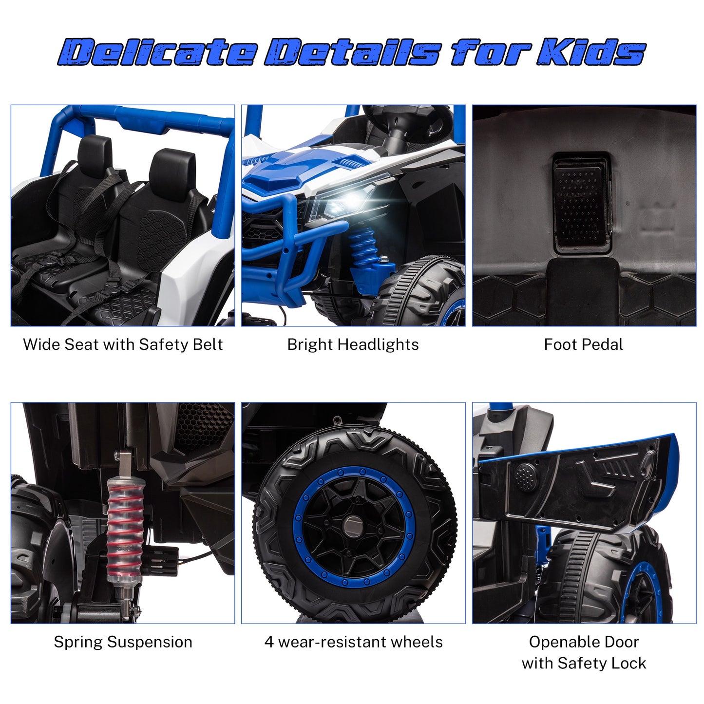 iRerts 24V Ride on UTV Cars 2 Seater, Kids Electric Ride on Toy Car with Remote Control, Music, LED Light, USB, Bluetooth, Kids Electric Vehicle for Christmas Birthday Gifts, Blue