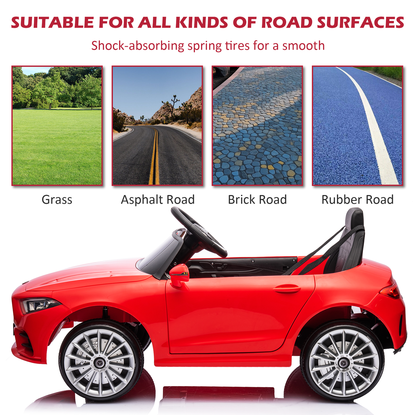 iRerts 12V Electric Ride On Cars for Boys Girls, Battery Powered Ride on Toys for Toddlers with Music, USB/AUX/SD Ports, LED Light, 4 Wheel Suspension, Electric Cars for Kids 3-6 Years Old Gift, Red