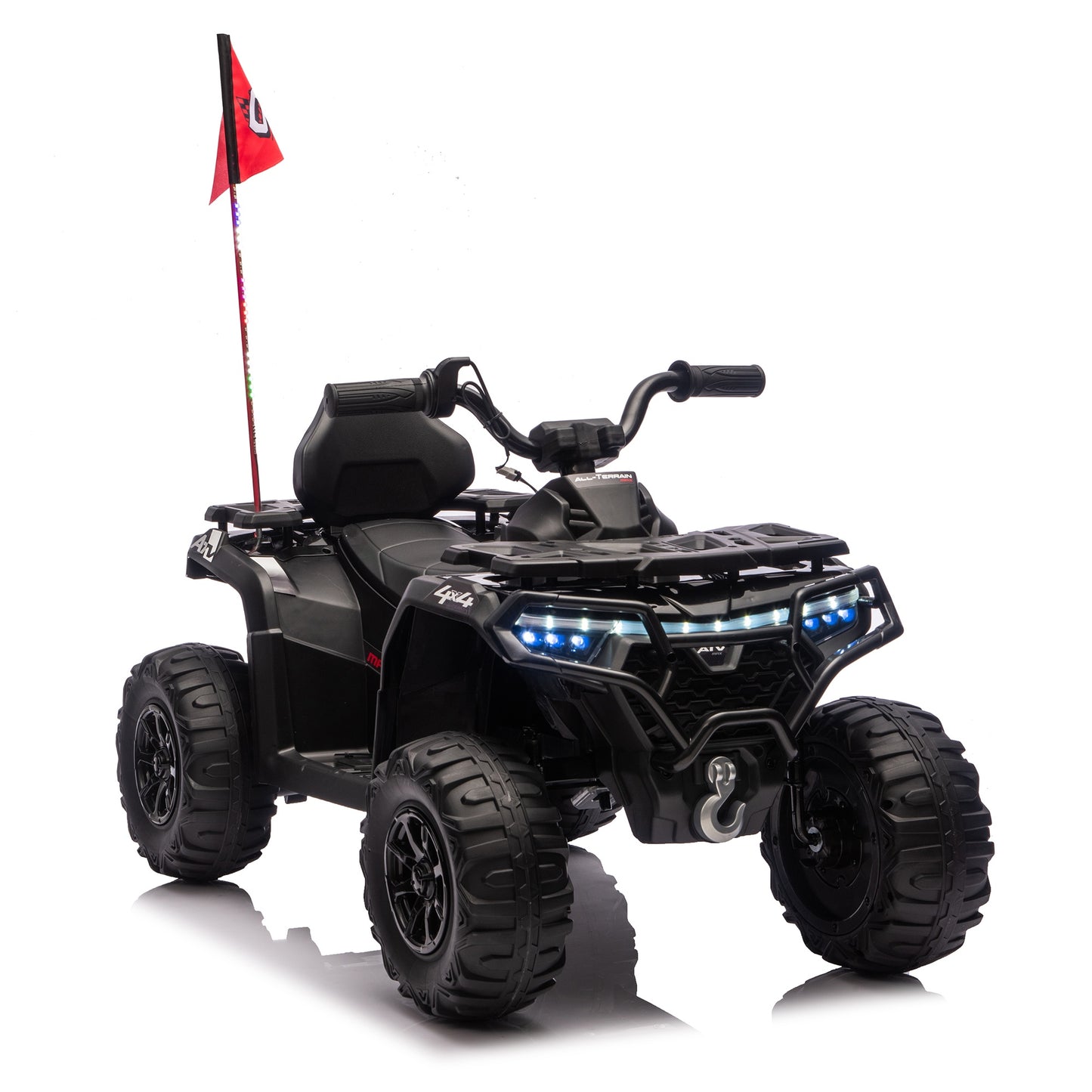 iRerts 24V Ride on ATV, Powered Ride on Toys Electric 4 Wheeler for Boys Girls Ages 3-6 Gifts, Kids Ride on Car Electric Vehicle with Multi-Color Lights, Bluetooth, Music, USB Port, Black