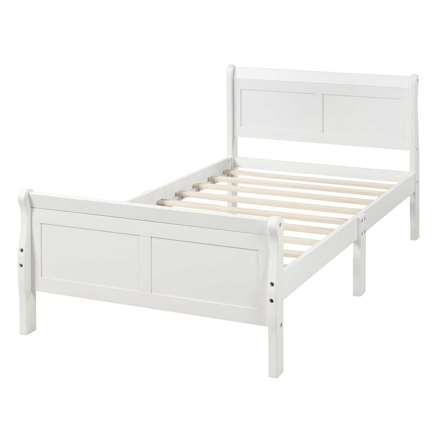 iRerts Wood Twin Platform Bed Frame, Modern Twin Bed Frame with Headboard, Twin Size Wood Platform Bed with Wooden Slat Support, No Box Spring Needed, Easy Assembly, White