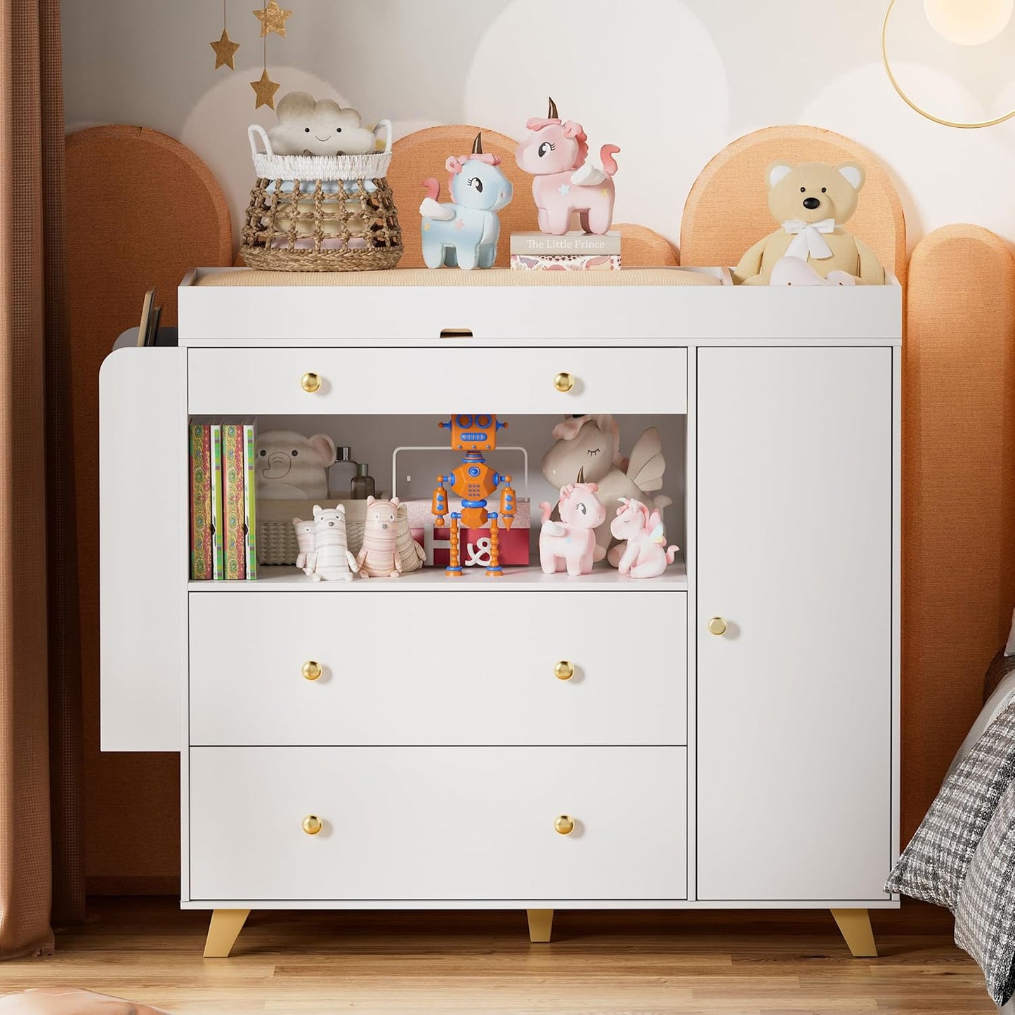 Kids Dresser with 3 Drawer for Bedroom, Wooden Dresser Chest and Toy Storage Cabinet, Bedside Night Stand for Toddlers Kids Living Room, Small Chests of Drawers for Children,