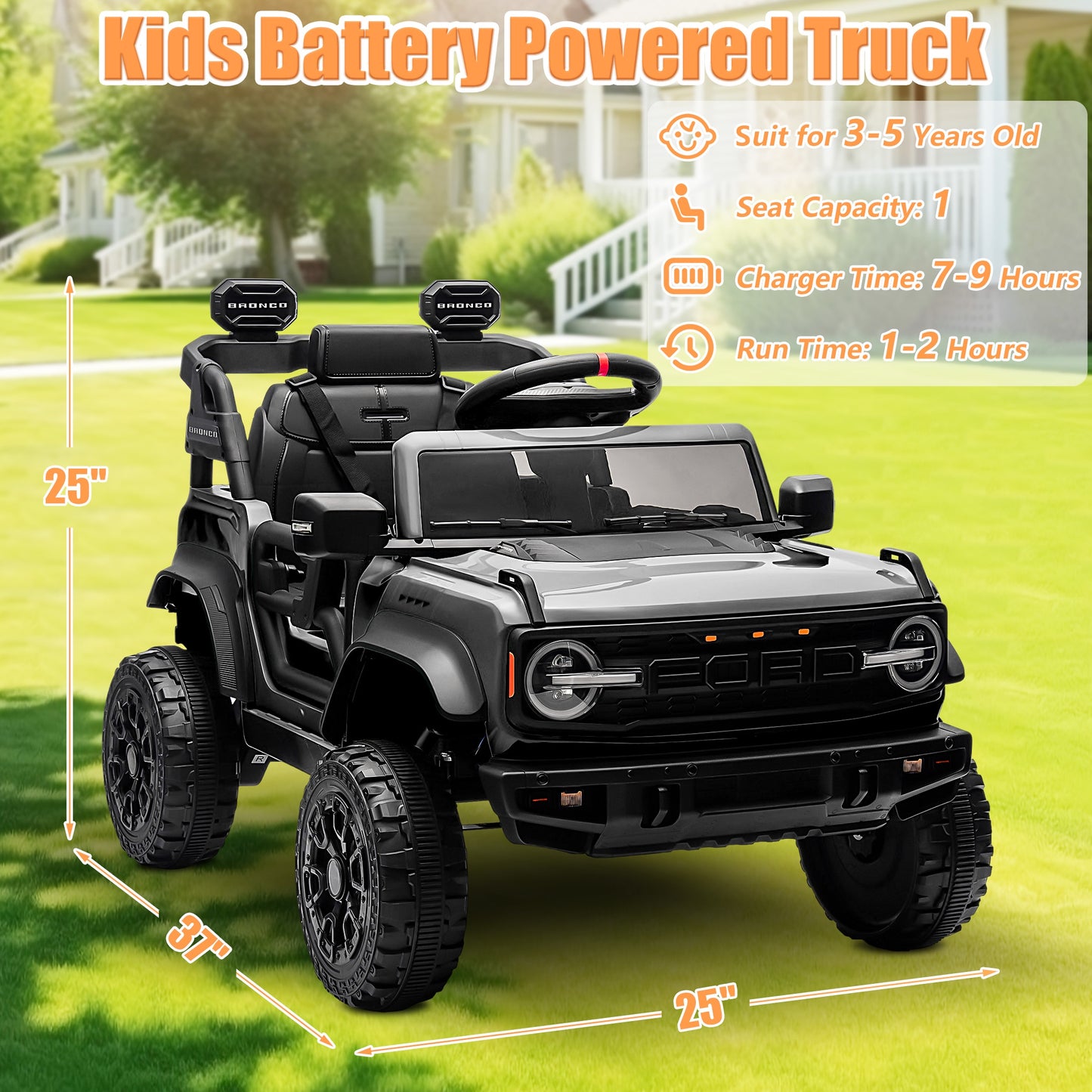 12V Powered Ride on Car Toy, Ford Bronco Raptor Kids Electric Vehicle Car with Parent Remote, Battery Powered Ride on Truck for Boys Girls w/ Rear Wheel Suspension, Bluetooth