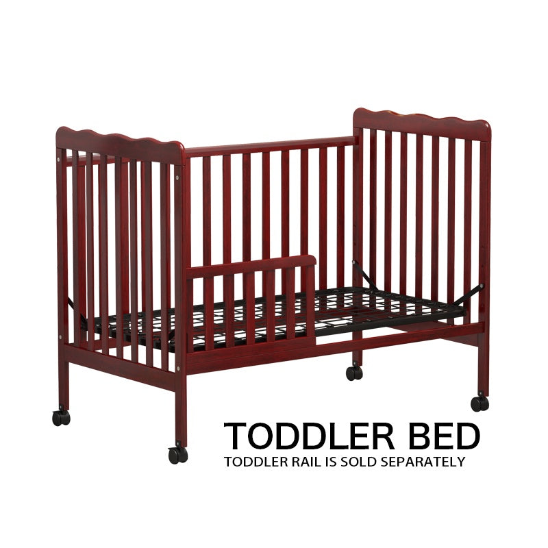 iRerts 3 In 1 Convertible Baby Crib, Wood Converts from Baby Crib to Toddler Bed and Daybed, Baby Bed with Locking Wheels, 4 Adjustable Mattress Heights, Non-Toxic Finish, Cherry