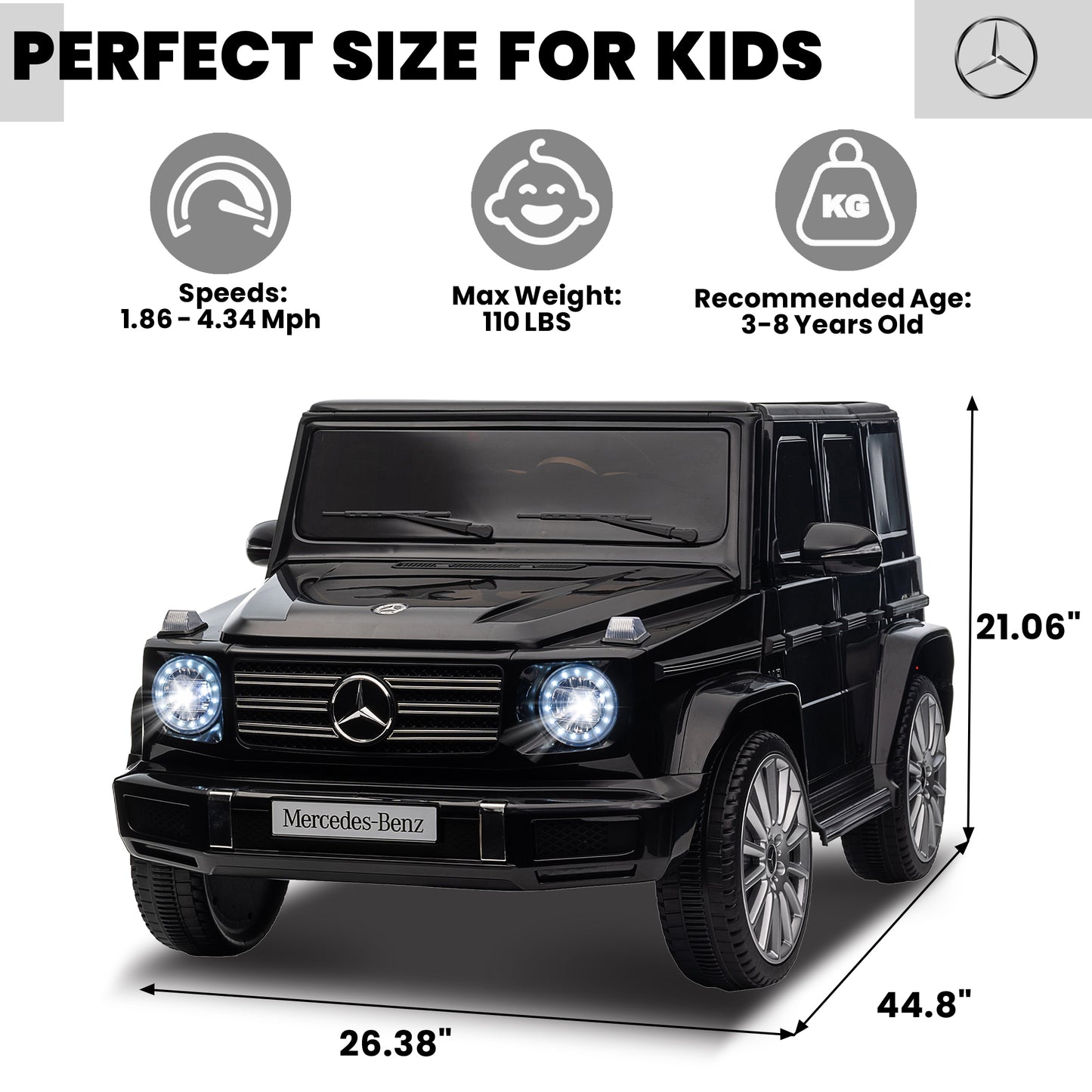 24V Ride On Cars with Remote Control, Licensed Mercedes Benz G500 Kids Electric Car for Boys Girls Gifts, Battery Powered Ride on Trucks Toys with Bluetooth, MP3, Music, Led Lights, USB, Black
