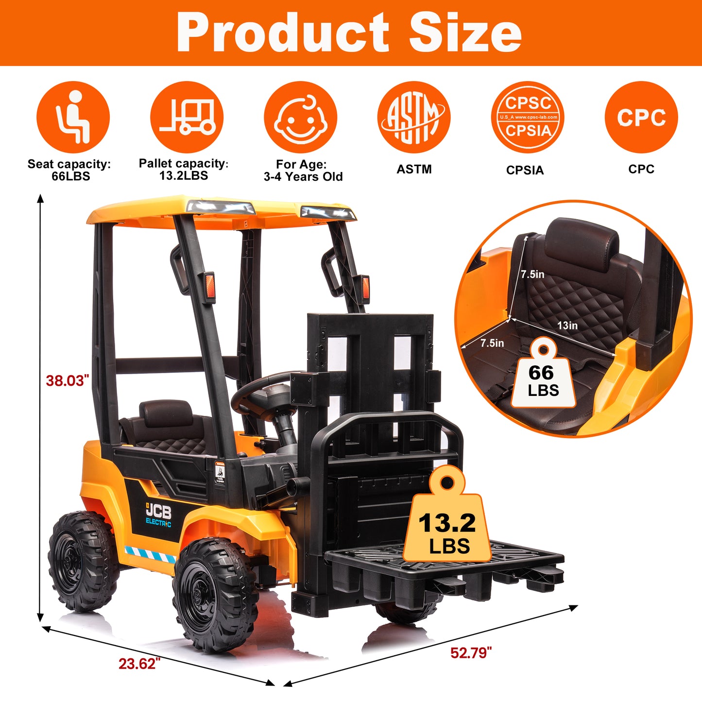 JCB 12V Ride on Forklift for Kids Ride on Car with Remote Control Ride on Toy for Toddler, 3 Speed, Electric Ride on Truck for 3-6 Boys and Girls