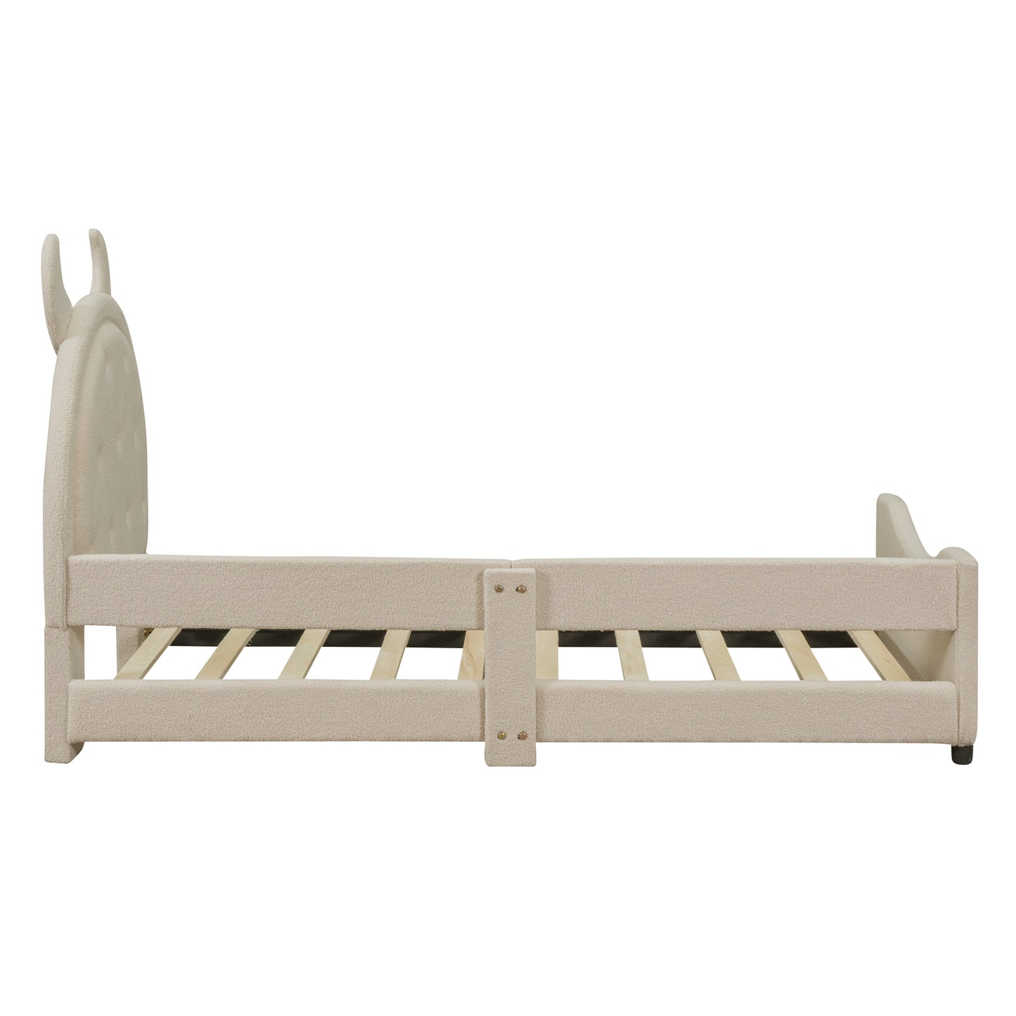 iRerts Twin Size Upholstered Daybed Frame for Kids, Teddy Fleece Twin Platform Bed Frame with OX Hor Shaped Headboard and Footboard, Wood Twin Size Sofa Bed for Girls Boys, Beige
