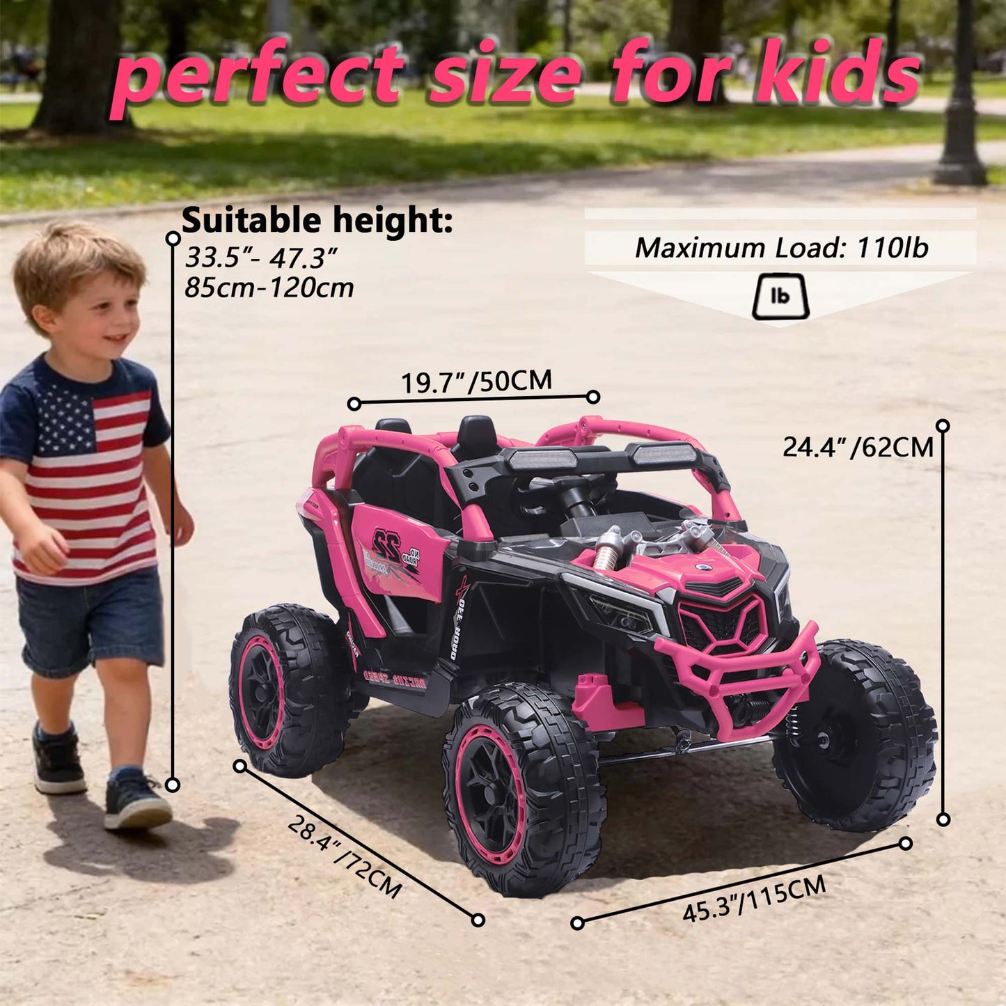 iRerts 24V Ride on Toys with Parents Remote Control, Ride on UTV Car with Bluetooth, MP3 Port, Music, LED Lights, 4 Shock Absorbers, Battery Powered Electric Car for Kids Ages 2-6, Magenta