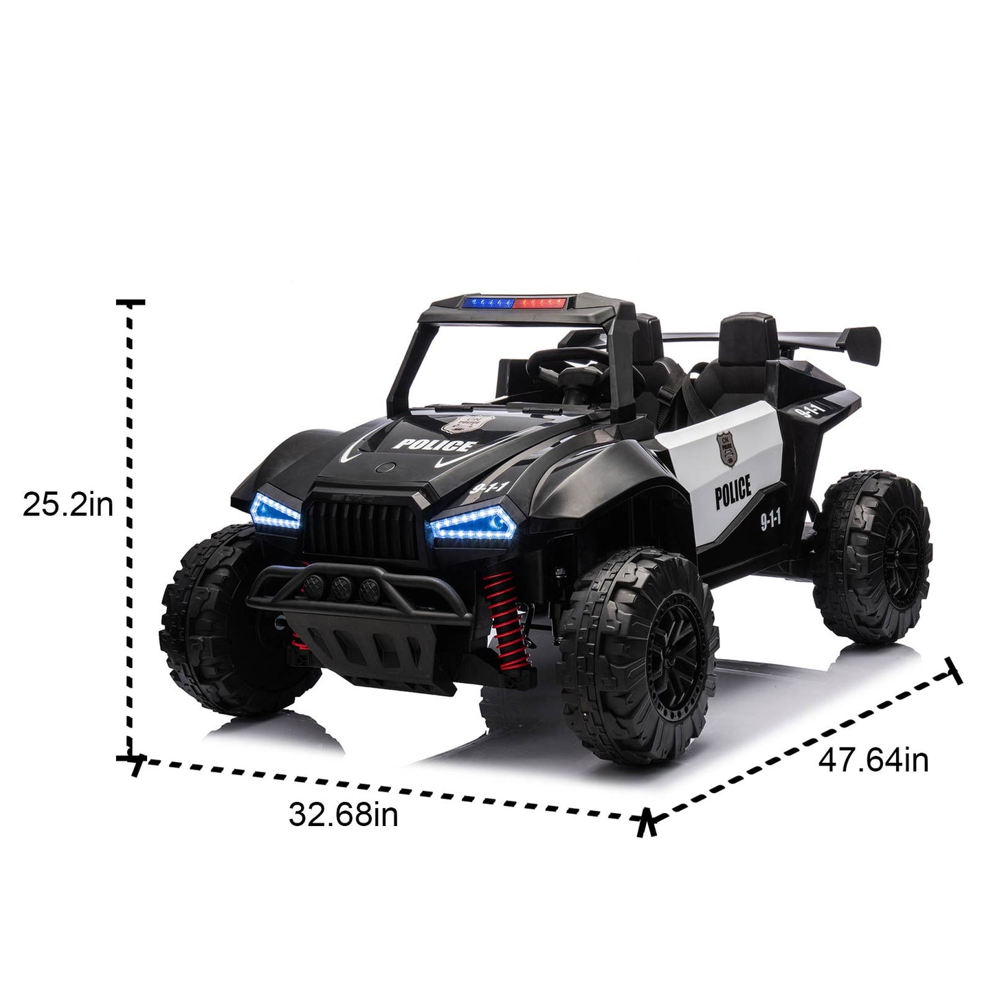 iRerts 24V Powered Ride on Cars, Ride on Toys for Big Kids Ages 3-8, Kids Police Car Electric Vehicles with Remote Control, Bluetooth, MP3/USB Ports, 4 Wheels Spring Suspension, Megaphone, Black