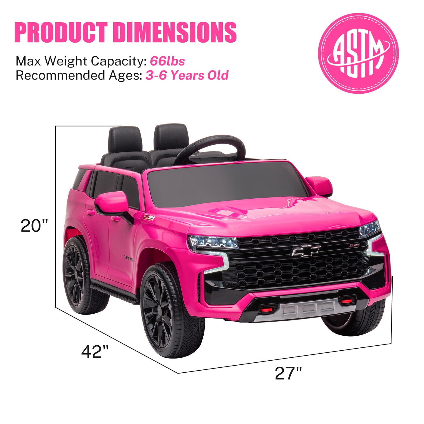 iRerts 12V Ride On Toys with Remote Control, Licensed Chevrolet Tahoe Kids Ride on Cars with Music, LED Lights, MP3/USB/AUX Port, Kids Electric Vehicle for Boys Girls, Pink