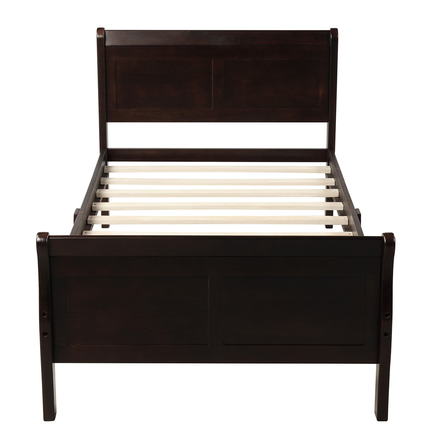 iRerts Platform Bed Frame Twin, Wood Twin Platform Bed Frame with Headboard and Footboard, Modern Twin Size Bed Frame with Wooden Slat Support, Twin Bed Frame No Box Spring Needed, Espresso