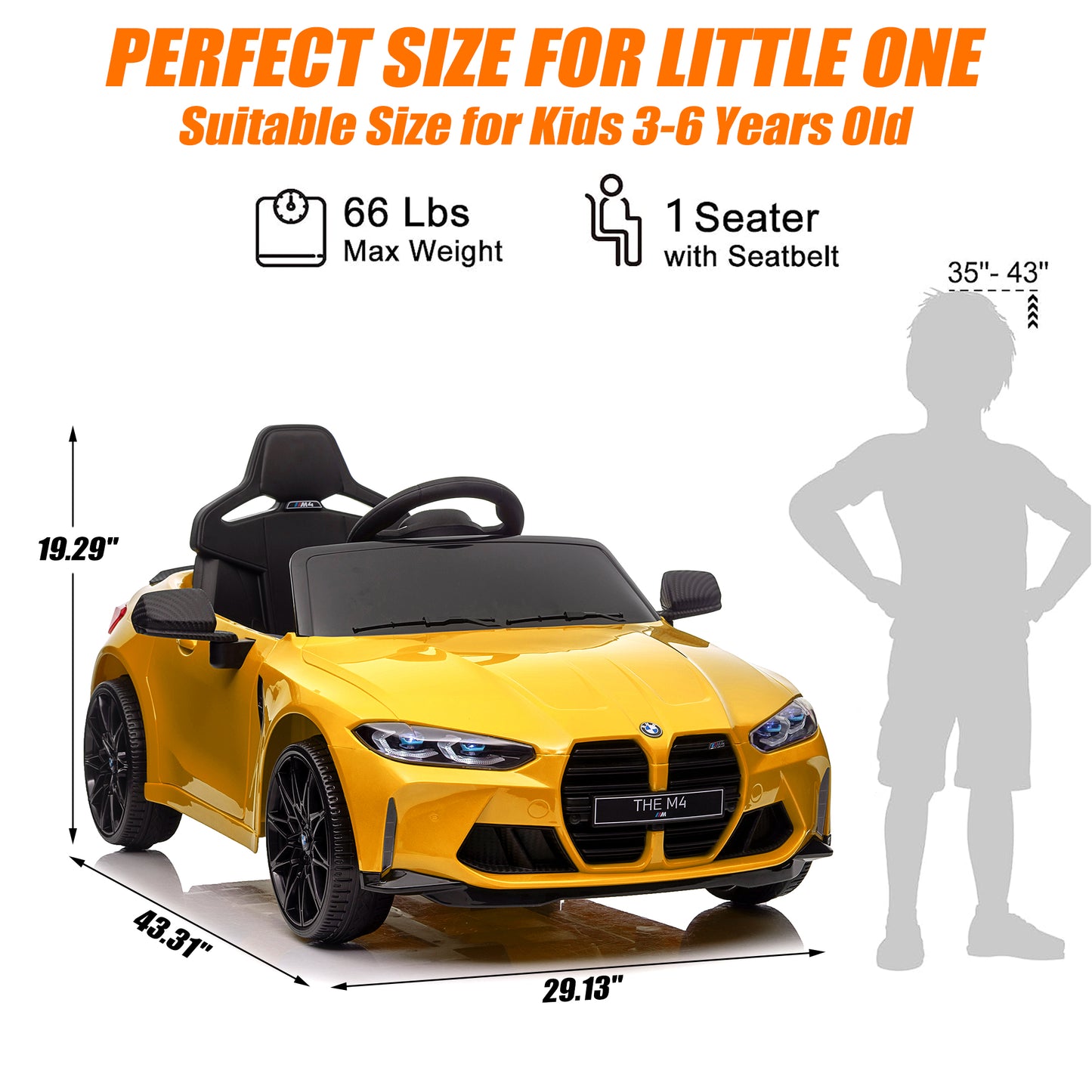 BMW M4 Red 12V Ride On Cars with Remote Control, Battery Powered Ride on Toys with Music, Bluetooth, Story, USB/MP3 Port, LED Light, Kids Electric Vehicle for Boys Girls with Wheels, Easy to Carry