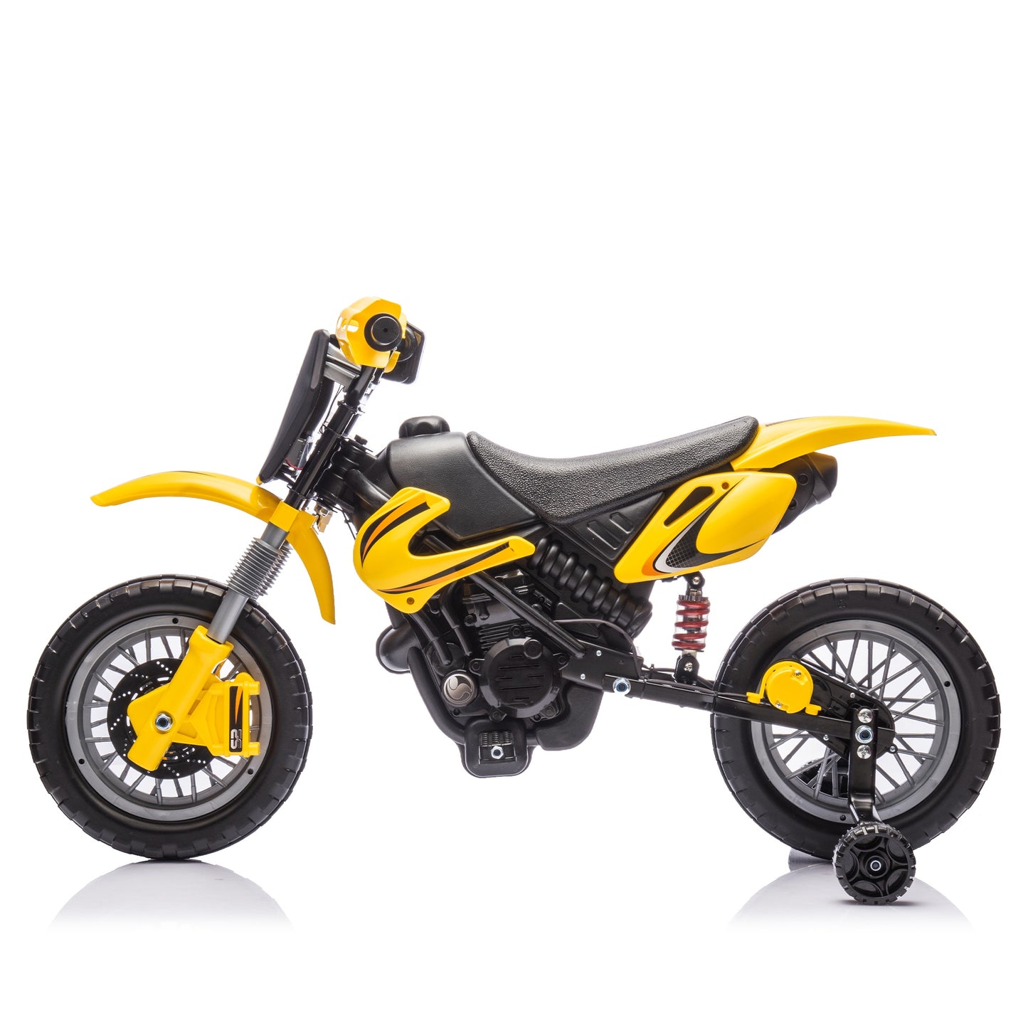 iRerts 12V Electric Dirt Bike with Twist Grip Throttle, Powered Ride on Motorcycle with 2 Training Wheels, Rear suspension, Ride on Toys Kids Motorcycle for Boys Girls Gifts Ages 3-8, Yellow