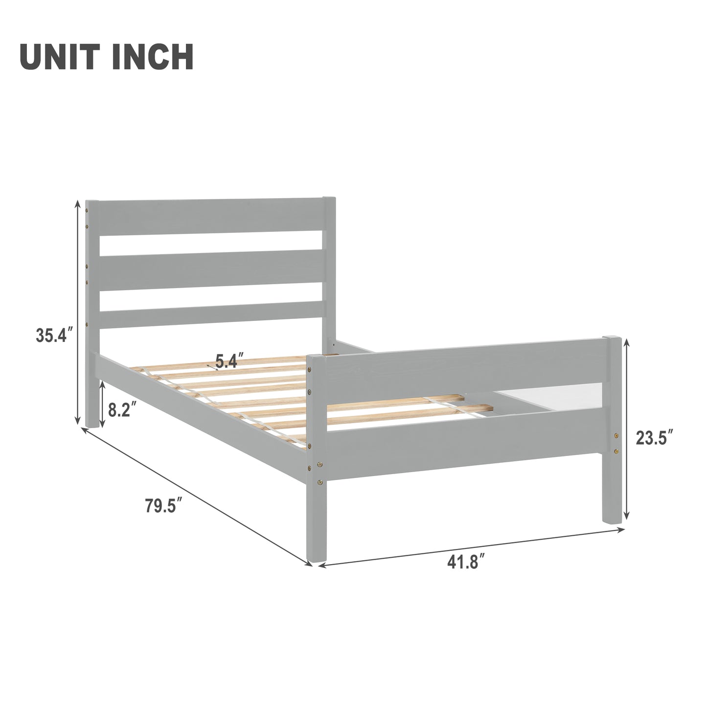 iRerts Wood Twin Bed Frame, Gray Twin Platform Bed Frame with Headboard and Footboard, Modern Twin Bed Frame No Box Spring Needed for Adults Teens Kids, Twin Size Bed Frame with Wood Slat Support