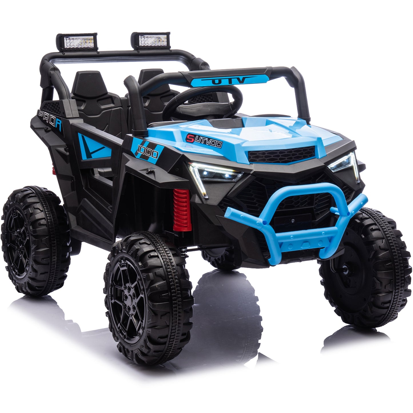 24V Powered Ride on Toys, iRerts Electric Ride on UTV with Remote Control, Four-Wheel Suspension, LED Lights, Bluetooth Music, Ride on Cars Vehicle for Kids Ages 3-6, Blue