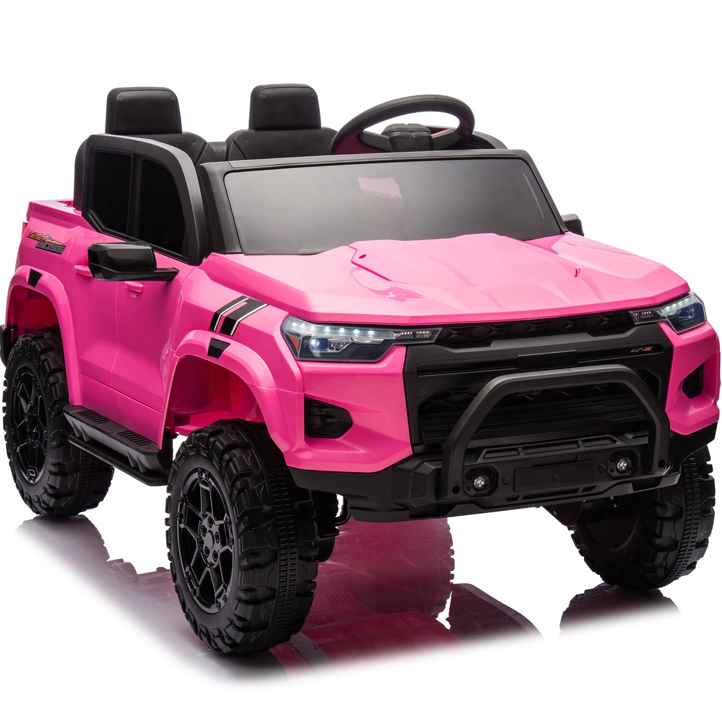 24V 2 Seater Ride on Truck, 4WD Powered Ride on Toy Car with Remote Control, Bluetooth, Music Player, 800W Motors, Back Box Storage, 3 Speeds, Kids Electric Vehicle for Boys Girls Gifts, Rose Red