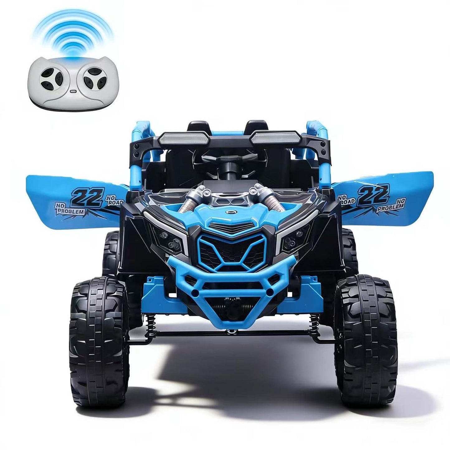 iRerts 24V Ride on Toys with Parents Remote Control, Ride on UTV Car with Bluetooth, MP3 Port, Music, LED Lights, 4 Shock Absorbers, Battery Powered Electric Car for Kids Ages 2-6, Blue