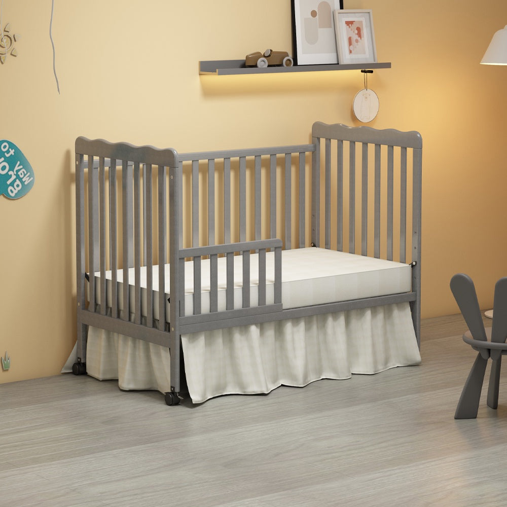 iRerts 3 In 1 Convertible Baby Crib, Wood Converts from Baby Crib to Toddler Bed and Daybed, Baby Bed with Locking Wheels, 4 Adjustable Mattress Heights, Non-Toxic Finish, Stone Gray