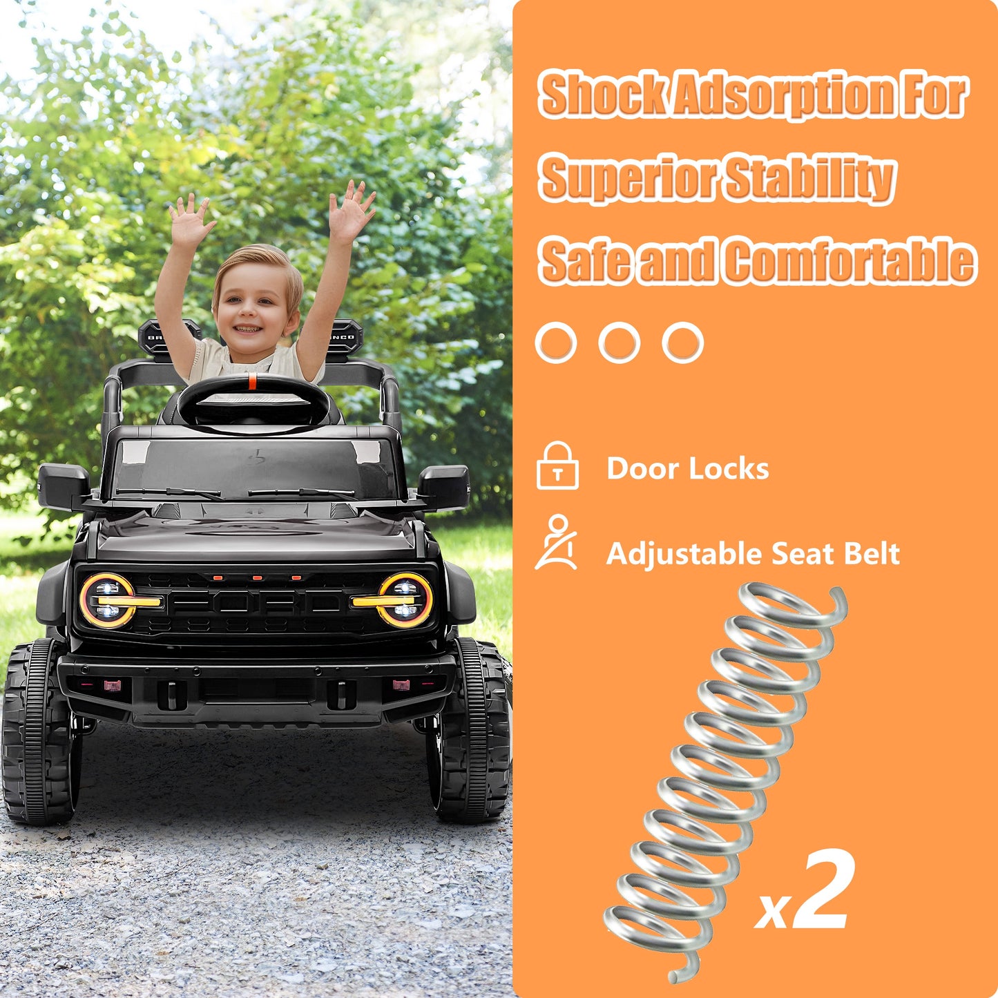 12V Powered Ride on Car Toy, Ford Bronco Raptor Kids Electric Vehicle Car with Parent Remote, Battery Powered Ride on Truck for Boys Girls w/ Rear Wheel Suspension, Bluetooth